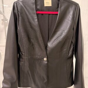 Tahari Black Faux Leather Single-Button Blazer